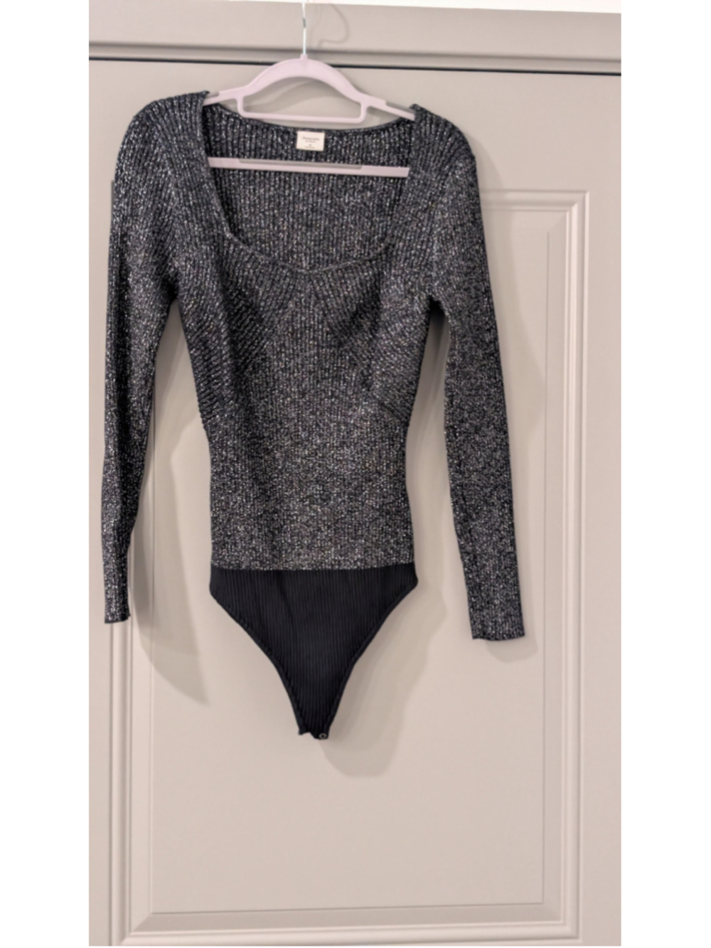 Women's Abercrombie & Fitch M Black Silver Sparkle Bodysuit
